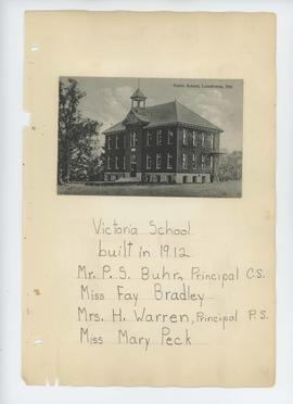 Victoria School built in 1912, P.S. Buhr, Principal C.S., Miss Fay Bradley; Mrs. H. Warren, Princ...