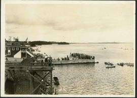 Crowd in front of Canoe Club in Gananoque, On